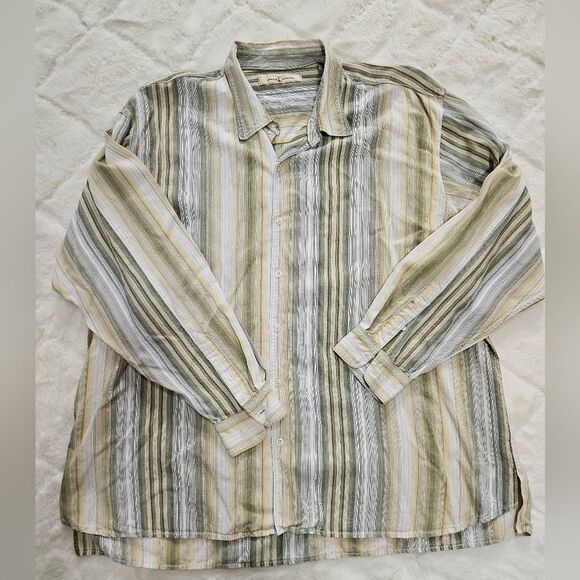 VTG Tommy Bahama Shirt Mens XXL Green Tencel Lyocell L/S Button Down Striped GUC - Picture 8 of 11